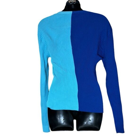 Staud wo cargo colorblock cardigan blues button front ribbed large FLAW - Picture 3 of 6